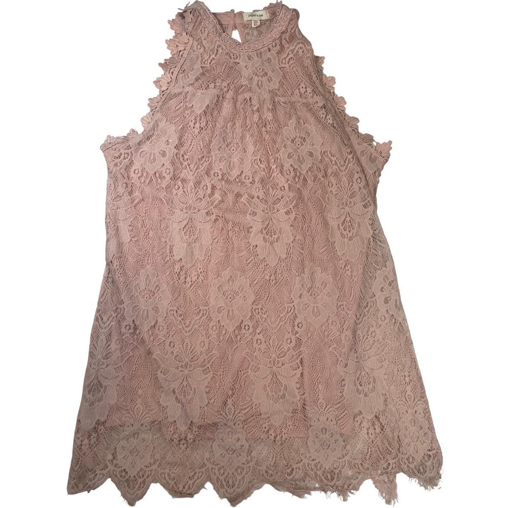 Paper + Tee Lace Blouse Womens Pink Halter Neck Sleeveless Crochet XL